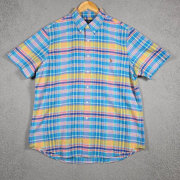 Polo Ralph Lauren Shirt Mens Size XK Madras Plaid Regular Short Sleeve Preppy - Picture 1 of 11